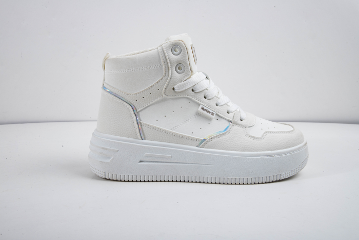 Lady's simple high-top white sneakers for casual wear